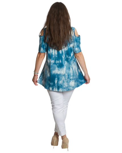 Туника в големи размери с отворени рамене в син цвят - Maxi Market