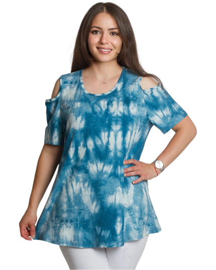 Туника в големи размери с отворени рамене в син цвят - Maxi Market