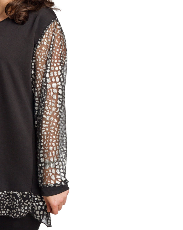 Tunică lejeră în mărimi mari cu accente din piele