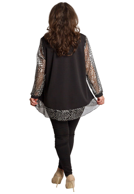 Tunică lejeră în mărimi mari cu accente din piele