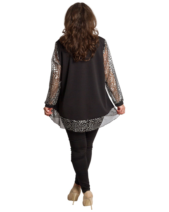 Tunică lejeră în mărimi mari cu accente din piele