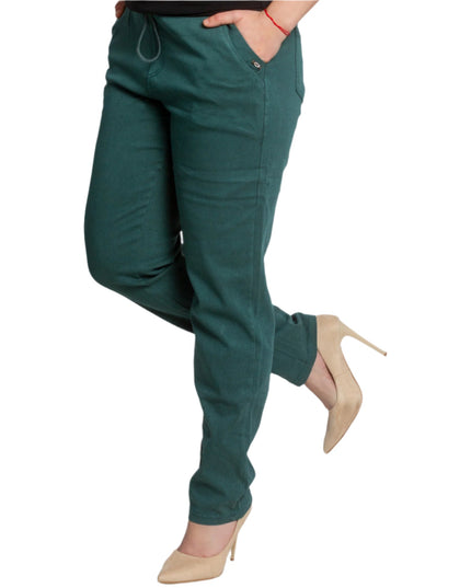 Зелен дамски панталон с ластик и връзки в големи размери - Maxi Market