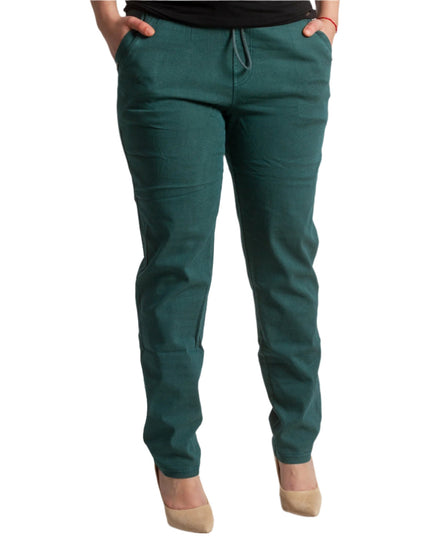 Зелен дамски панталон с ластик и връзки в големи размери - Maxi Market