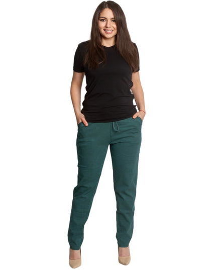 Зелен дамски панталон с ластик и връзки в големи размери - Maxi Market