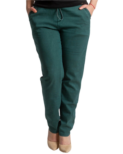 Зелен дамски панталон с ластик и връзки в големи размери - Maxi Market