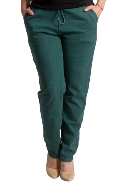 Зелен дамски панталон с ластик и връзки в големи размери - Maxi Market