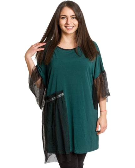 Зелена официална туника с елементи от тюл - Maxi Market