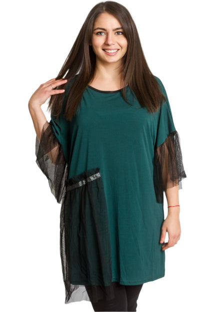 Зелена официална туника с елементи от тюл - Maxi Market