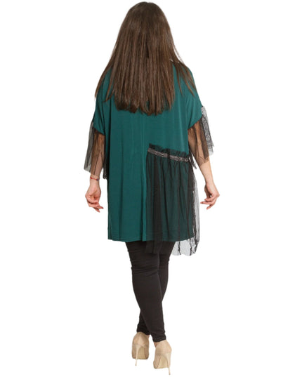 Зелена официална туника с елементи от тюл - Maxi Market