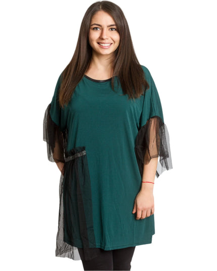 Зелена официална туника с елементи от тюл - Maxi Market