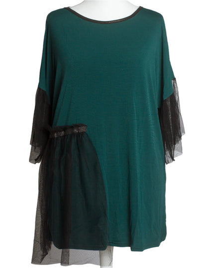 Зелена официална туника с елементи от тюл - Maxi Market