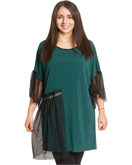 Зелена официална туника с елементи от тюл - Maxi Market