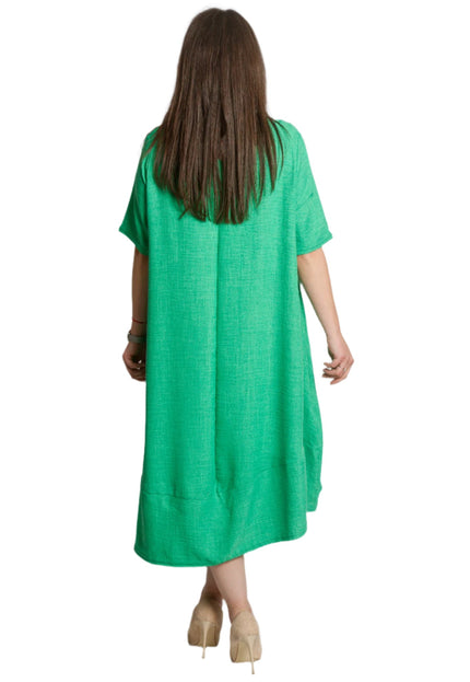 Зелена разкроена рокля в големи размери с декоративна връзка - Maxi Market
