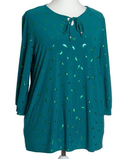 Зелена туника в големи размери с връзка и блестящи акценти - Maxi Market