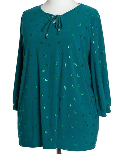 Зелена туника в големи размери с връзка и блестящи акценти - Maxi Market