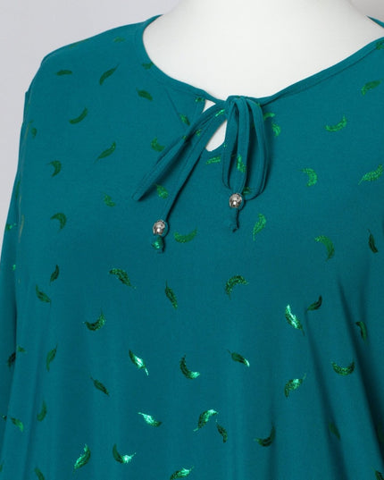 Зелена туника в големи размери с връзка и блестящи акценти - Maxi Market