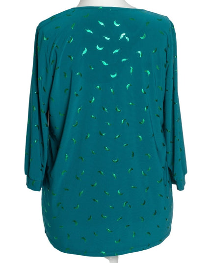 Зелена туника в големи размери с връзка и блестящи акценти - Maxi Market