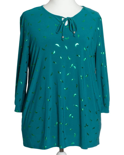 Зелена туника в големи размери с връзка и блестящи акценти - Maxi Market