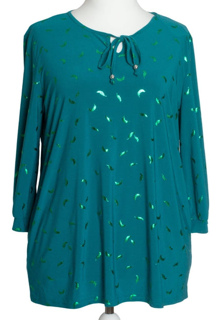 Зелена туника в големи размери с връзка и блестящи акценти - Maxi Market