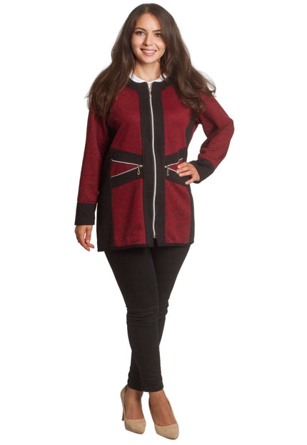 Жакет в бордо с цип и декоративни джобове в големи размери - Maxi Market