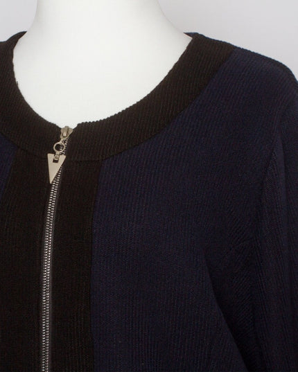 Жакет в големи размери в тъмносин цвят с обло деколте и цип - Maxi Market