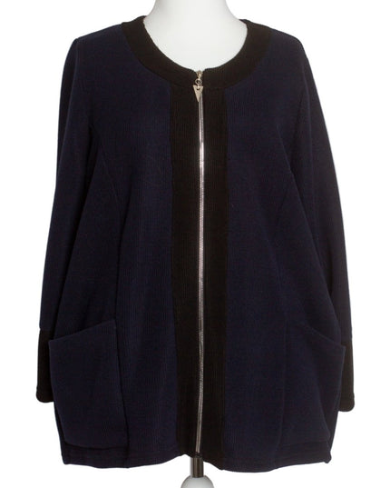 Жакет в големи размери в тъмносин цвят с обло деколте и цип - Maxi Market
