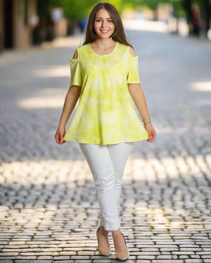 Жълта макси туника с открити рамене и свободна кройка - Maxi Market