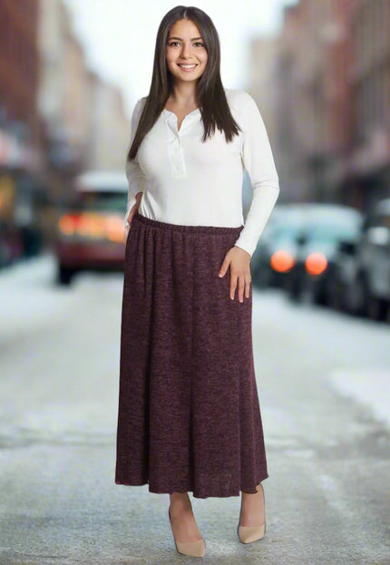 Зимна макси пола до глезена в бордо – Големи размери - Maxi Market